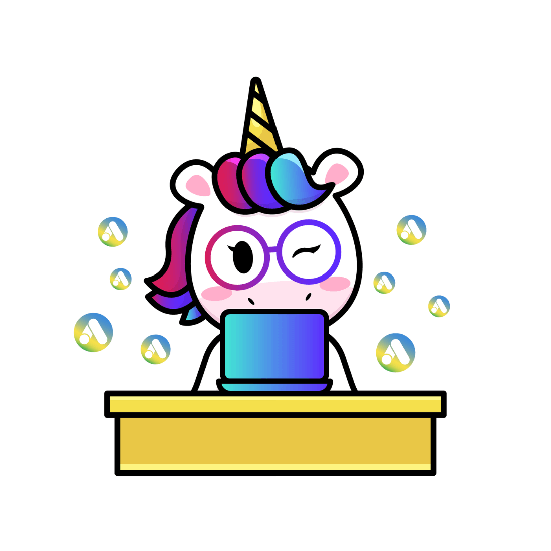 Google Ads for eCommerce Businesses - Site Unicorn Mascto Geronimo sitting behind a desk at the Computer working hard on Google Ads for awesome eCommerce Clients