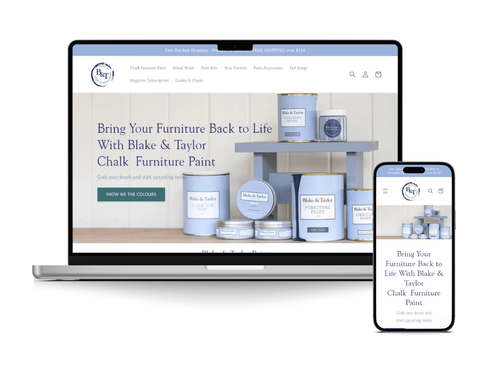 Shopify Website build for Blake & Taylor Paint using Dawn theme Website Build by Site Unicorn